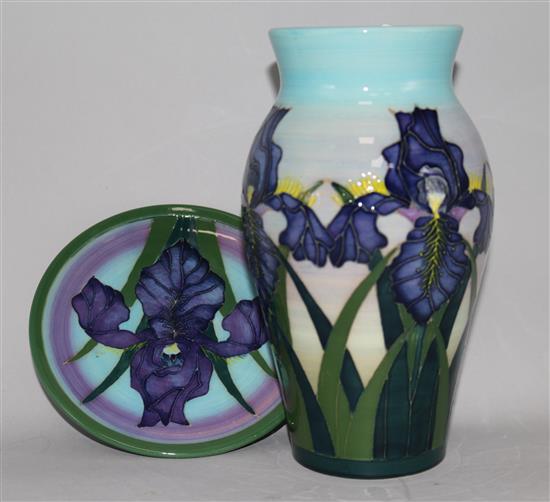 Sally Tuffin for Dennis China Works. An orchid design vase, no.46 and a dish, no.22
